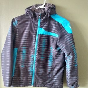 Spyder Black Blue Hooded Winter Coat Boys Girls Size 10 - 12 Zip Up